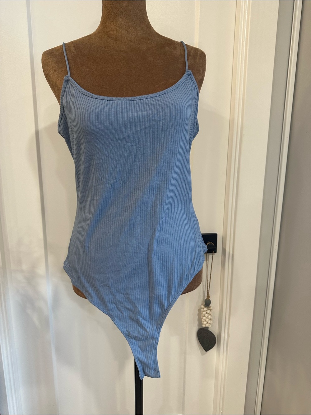 SHEIN Light Blue Ribbed Spaghetti Strap Bodysuit